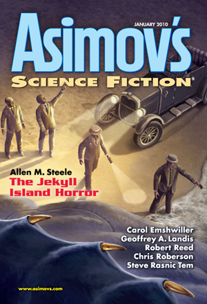 Magazine cover appears to show men in boater hats investigating a beached space squid